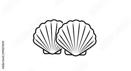 Two Scallop Shells Icon, Minimalist Vector Illustration, Marine Life Symbol