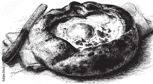 Adjarian Khachapuri illustration on a white background. This vector illustration can be used in any size you like for advertising, logos, and other work.
