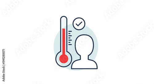 Health monitoring icon with thermometer and person silhouette showing temperature check