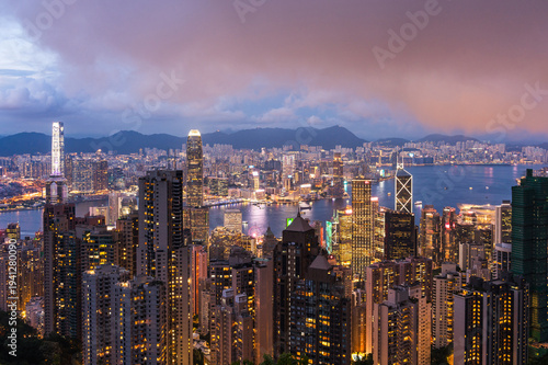 Wallpaper Mural View of Hong Kong and Kowloon from Victoria peak. Evening, sunset. Panorama of Hong Kong, skyscrapers and nature. 21 May 2025, Hong Kong, China Torontodigital.ca