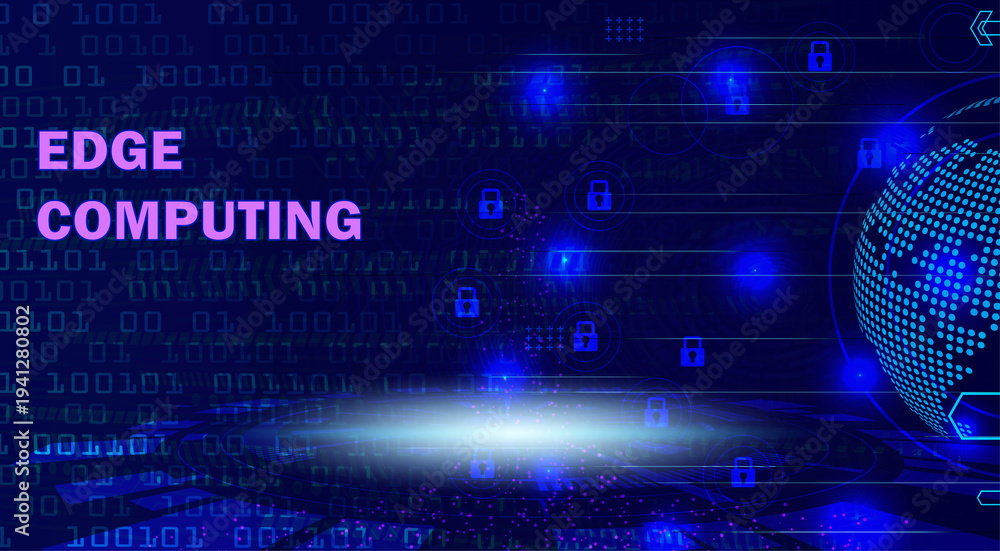 Fototapeta premium Edge computing digital technology background with cyber security locks and global network map