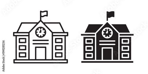 school icon for web, design. Linear illustrations, editable strokes