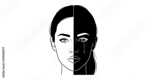 Split Face: Light and Dark, Joy and Sorrow, Duality of Human Emotion