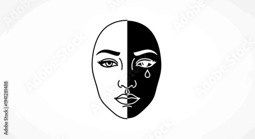Split Face Emotion: Sadness and Neutrality, Black and White Contrast
