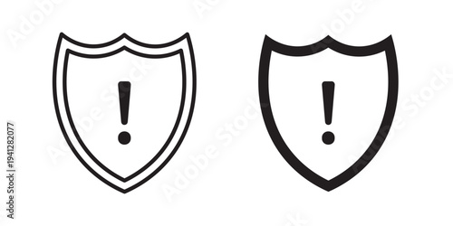 Shield exclamation icon for web, design. Linear illustrations, editable strokes