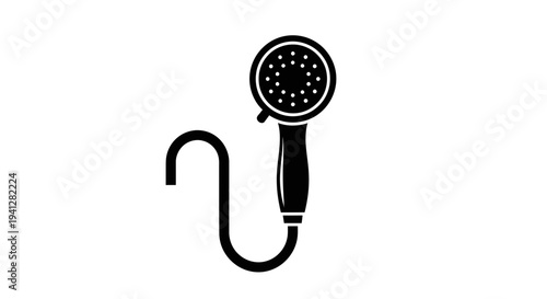 Shower Head Icon with Hose, Bathroom Fixture, Cleanliness Symbol