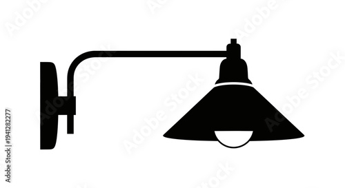 Silhouette of a vintage industrial wall lamp with a gooseneck arm, black on white background.