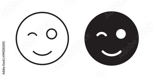 Smile wink icon for web, design. Linear illustrations, editable strokes
