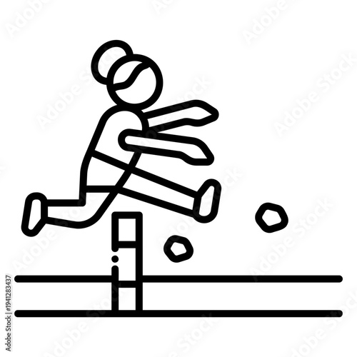 Hurdler Jumping Over Obstacle in Line Art Style