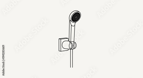 Handheld Shower Head on Wall Mount - Clean Line Drawing Illustration