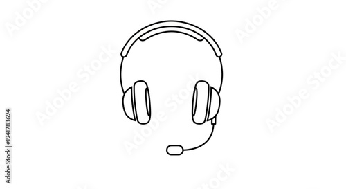 Headset with Microphone Icon, Line Art, Communication and Support Symbol