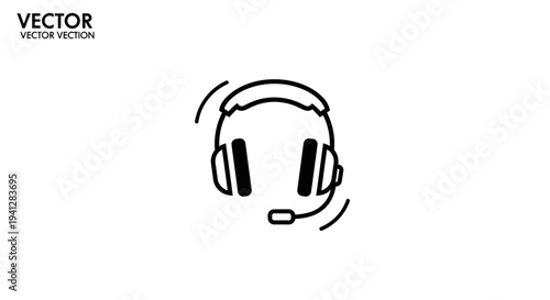 Headset Icon with Microphone, Online Support, Communication, Customer Service, Call Center, Vector Graphic