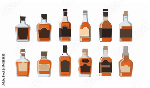 Whiskey bottle vector collection with classic liquor bottles isolated on white background