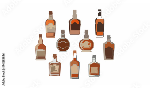 Cartoon whiskey bottle collection vector illustration liquor bottles isolated on white