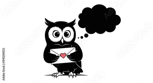 Cute Owl Holding Love Letter with Thought Bubble