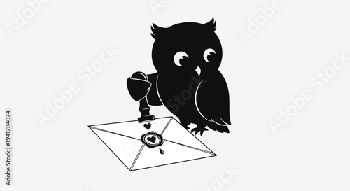 Cute Owl Stamping Envelope with Heart Seal, Love Letter, Romantic Communication