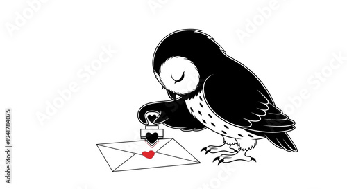 Cute Owl Stamping Heart on Love Letter Envelope, Valentine's Day or Romance Concept
