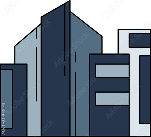 Modern cityscape with sleek skyscrapers in dark blue tones