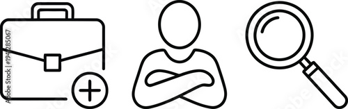 Businessperson investigating with briefcase and magnifying glass