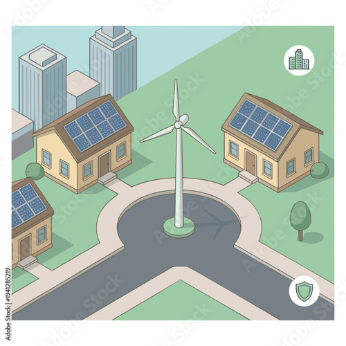 Green Energy City Illustrations of Solar, Wind, and Sustainable Urban Life.