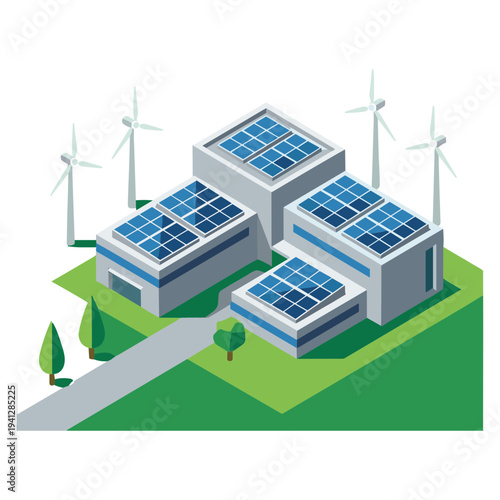 Green Energy City Illustrations of Solar, Wind, and Sustainable Urban Life.
