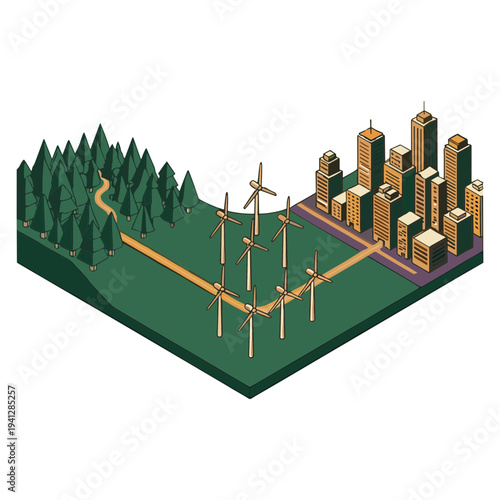 Green Energy City Illustrations of Solar, Wind, and Sustainable Urban Life.