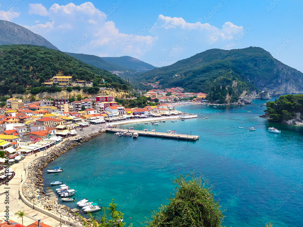 Fototapeta premium Panoramic view of Parga at Ionian sea, Greece