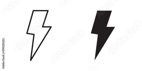 Thunder bolt icon for web, design. Linear illustrations, editable strokes