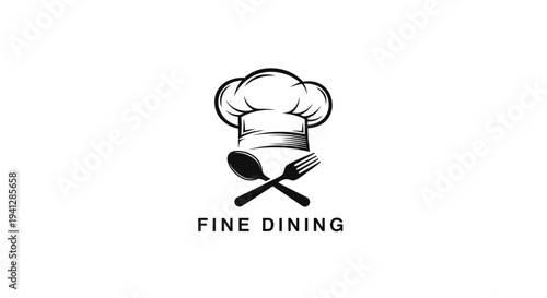 Chef Hat, Spoon, Fork Logo - Fine Dining Restaurant Emblem