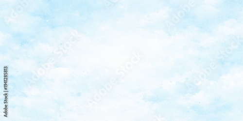 Abstract light blue watercolor sky texture with white cloudy wash, soft pastel painting splashes and smooth artistic paper background suitable for creative design and wallpaper.