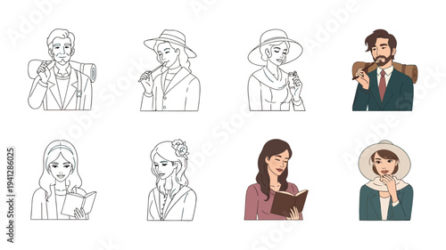 People Avatar Character Illustration Set with Various Expressions and Professional Styles