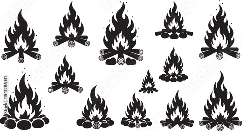 Campfire flames and logs in various sizes and styles