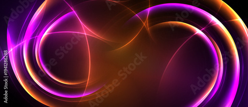 Abstract swirls, vibrant colors, purple, orange hues create dynamic energy. Smooth gradients suggest movement, depth.