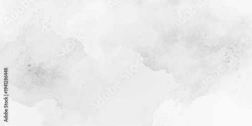 Minimalist light gray and white watercolor texture background with soft paint splatters, delicate ink washes, cloudy gradient paper effect, and subtle grunge details for abstract art design. 