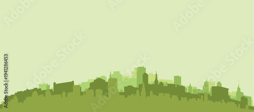 Green panoramic poster of the city skyline with solid background buildings on a hilly terrain of BREMEN, GERMANY