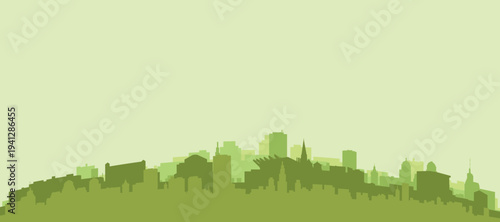 Green panoramic poster of the city skyline with solid background buildings on a hilly terrain of BREMEN, GERMANY