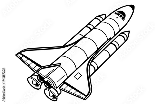 Simple Rocket Line Drawing Coloring Page, Black and White Vector Art