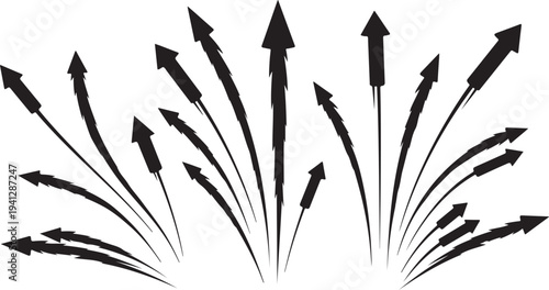 Black Arrows Pointing Upward in Various Sizes and Directions