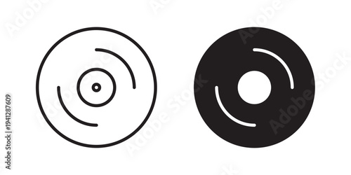 Vinyl icon for web, design. Linear illustrations, editable strokes