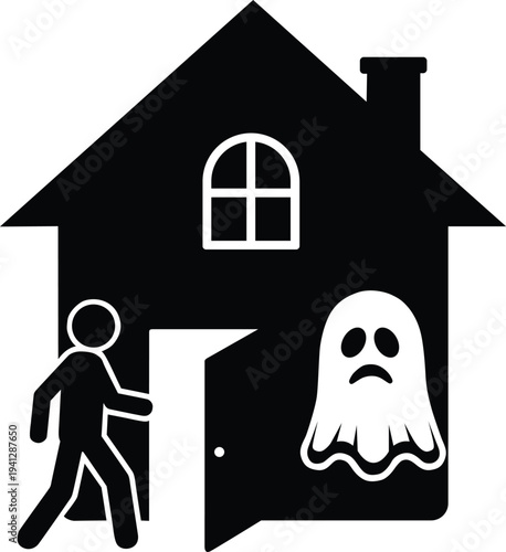 Man entering haunted house ghost scare