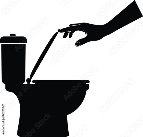 Toilet flush lever silhouette hand pressing