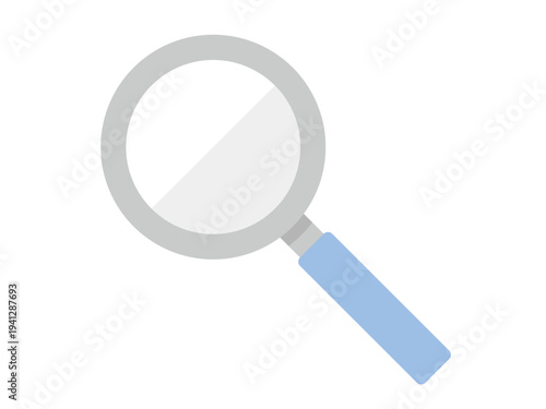 Flat Design Magnifying Glass Icon for Search and Discovery: Vector Illustration of Silver Loupe with Blue Handle on White Background for UI and Web Design