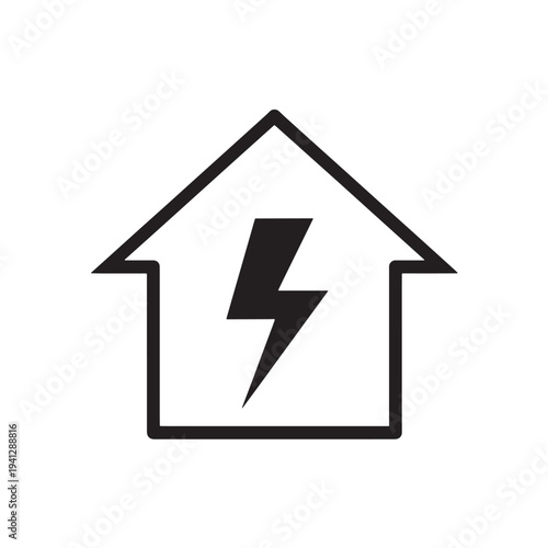 Outline of a house with a lightning bolt symbol for smart home power. Home energy efficiency and electrical supply icon.