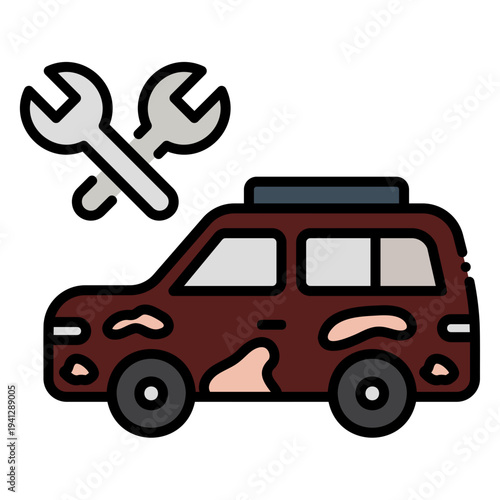 Car Repair and Maintenance Icon with Tools