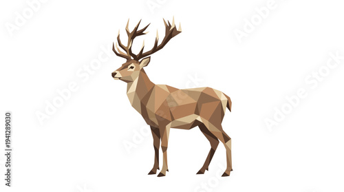 Geometric Deer Illustration - Low Poly Style Stag with Antlers
