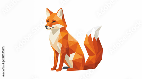 Geometric Fox Sitting, Low Poly Animal Illustration, Orange and White