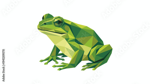 Geometric Green Frog Illustration on White Background, Low Poly Style