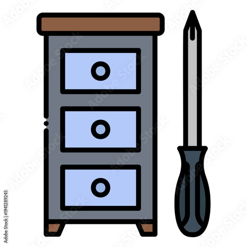 Drawer Cabinet and Screwdriver Illustration