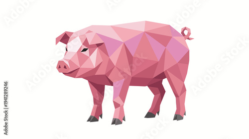Low Poly Pink Pig Illustration - Geometric Animal Art