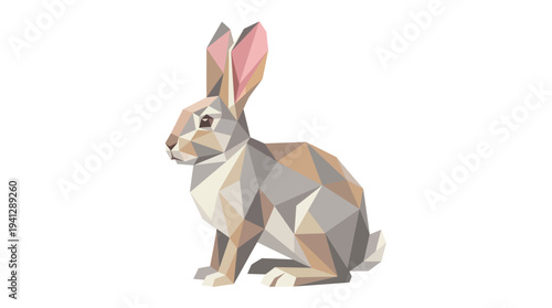Geometric Rabbit Low Poly Style Isolated on White